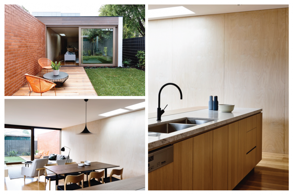 Casa minimalista na Austrália, com tijolinho branco e madeira.