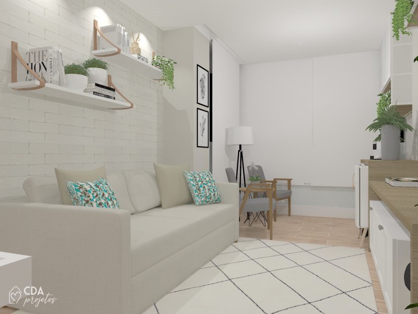 Sala neutra com tijolinho | CDA Projetos